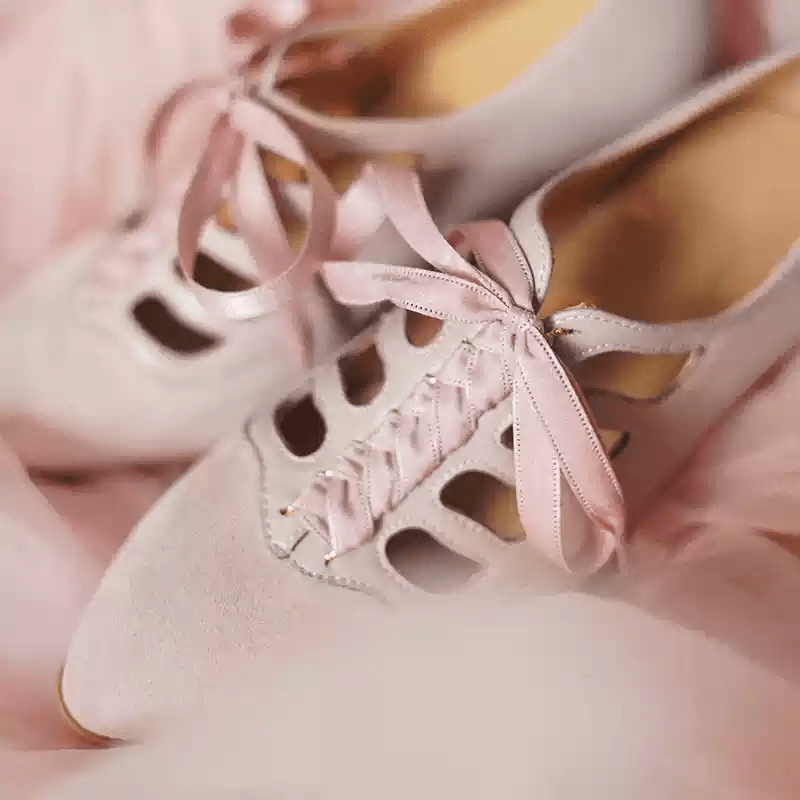 "Blush Sonata" – Handmade Lace - Up Mary Jane Wedding Heels - WonderlandByLilian