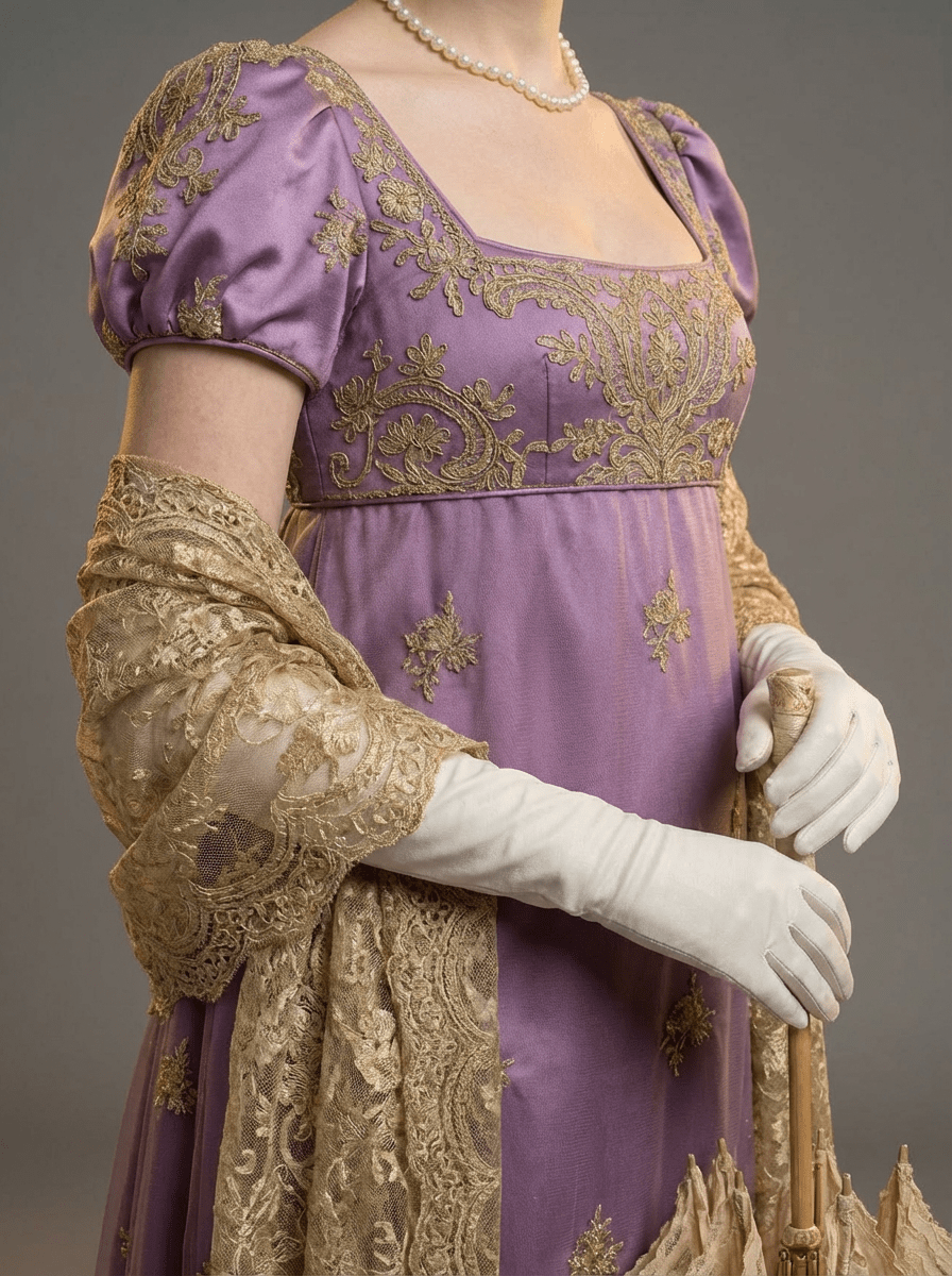 Bridgerton Daphne Inspired Regency Empire Waist Purple Embroidered Dress with Puff Sleeve Plus Size - WonderlandByLilian