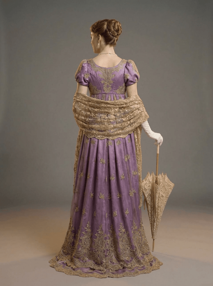 Bridgerton Daphne Inspired Regency Empire Waist Purple Embroidered Dress with Puff Sleeve Plus Size - WonderlandByLilian