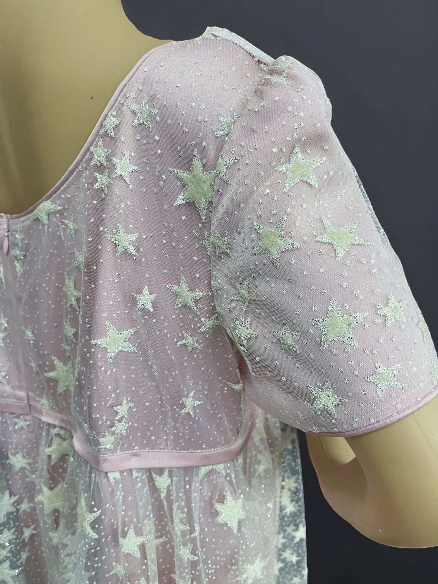 Bridgerton Daphne Pink Dress With Star Sequins - Regency Era Pink Satin Dress Plus Size - WonderlandByLilian