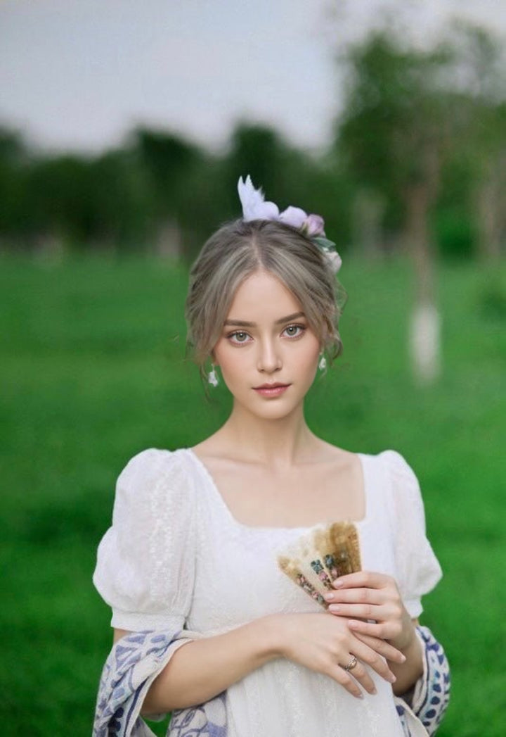 Bridgerton Inspired Embroidered Romantic Regency Era Cotton Lace Dress With Empire Waist - Plus Size