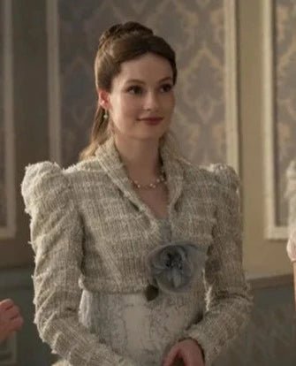 Bridgerton Inspired Francesca Regency Era Tweed Jacket With Flower- Custom Made Tweed From France Plus Size Available - WonderlandByLilian