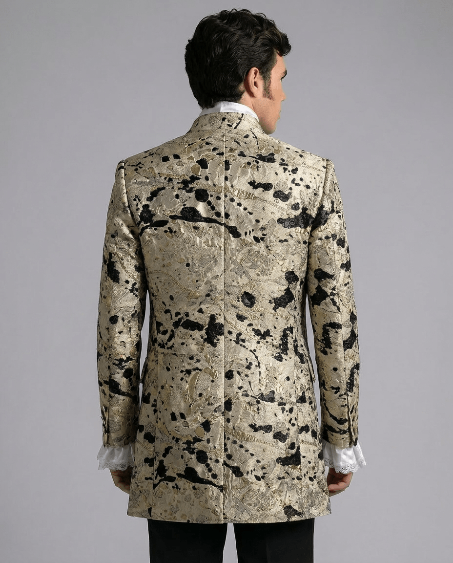 Bridgerton Inspired Gold Abstract Jacquard Regency Jacket for Men – Artistic Palace Formal Tailored Coat Plus Size - WonderlandByLilian