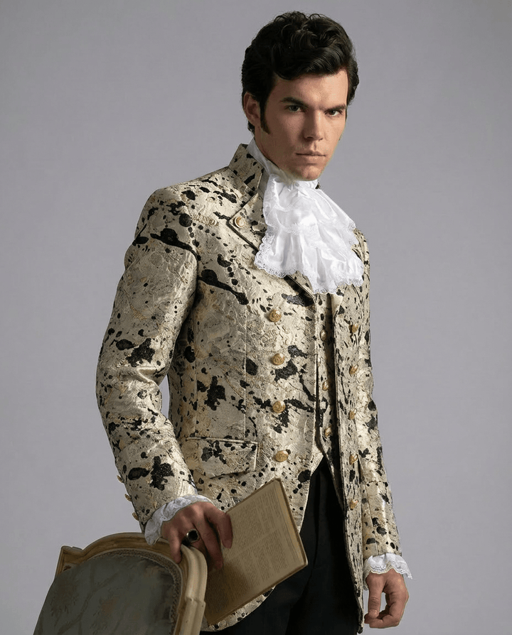 Bridgerton Inspired Gold Abstract Jacquard Regency Jacket for Men – Artistic Palace Formal Tailored Coat Plus Size - WonderlandByLilian