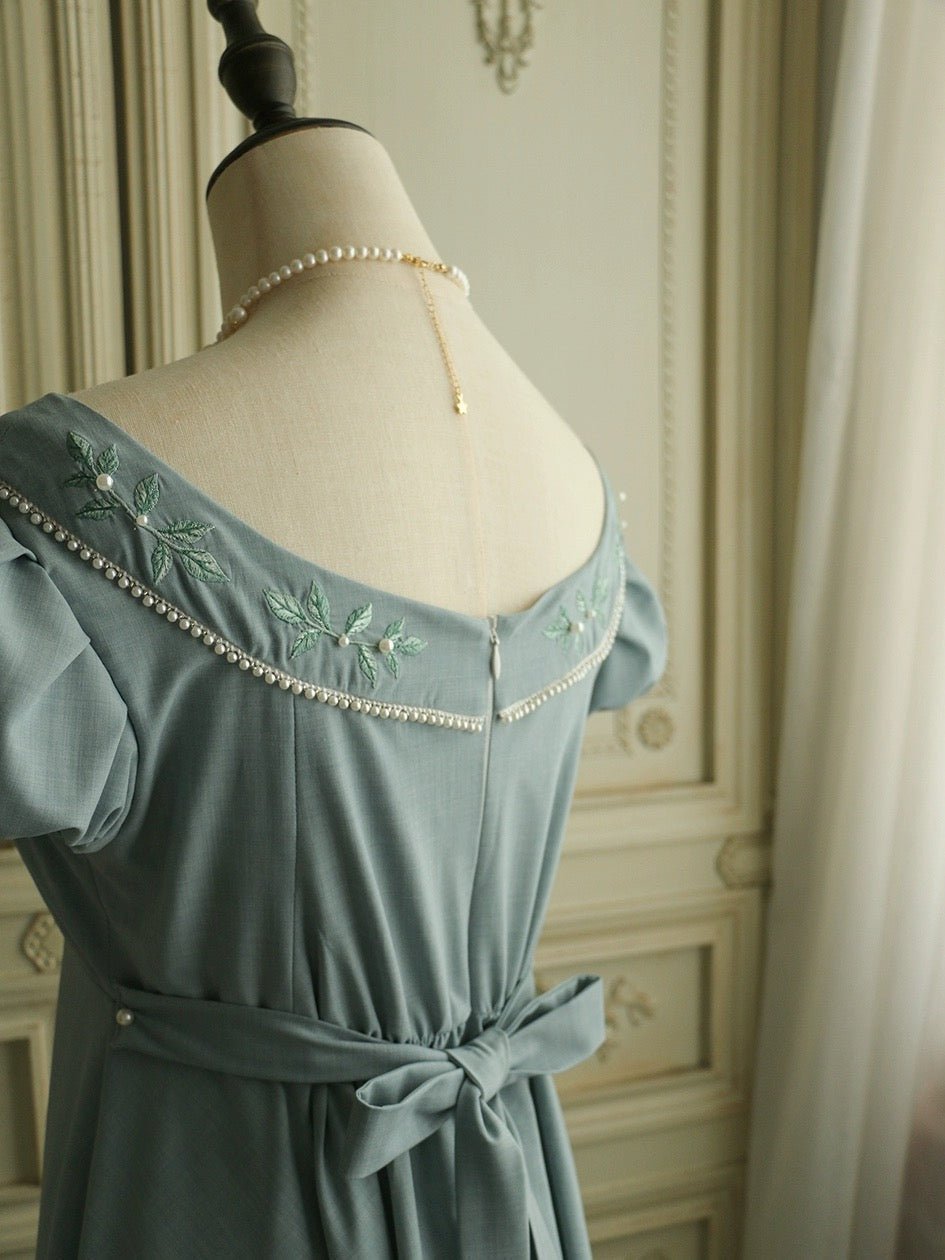 Bridgerton Inspired Grayish Blue Regency Era Dress