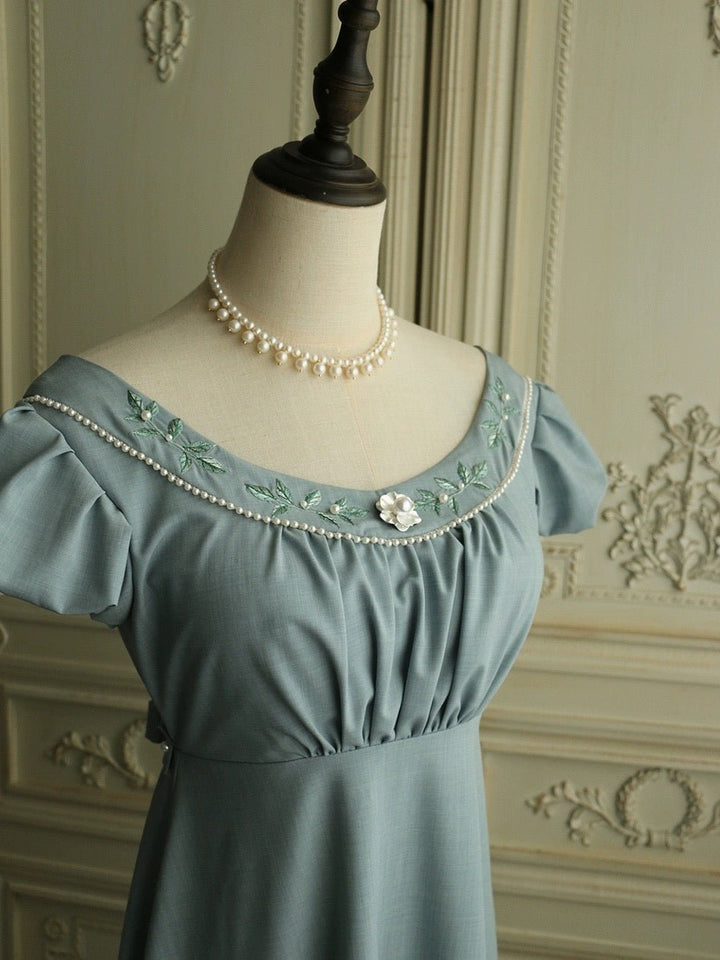 Bridgerton Inspired Grayish Blue Regency Era Dress