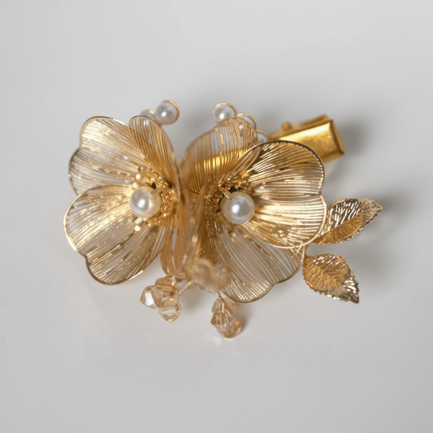 Bridgerton - Inspired Handmade Regency Era Gold Floral Headpieces with Pearls - Golden Hair Accessory - WonderlandByLilian