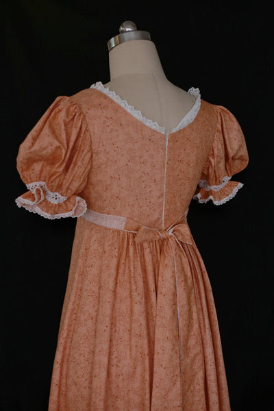 Bridgerton Inspired Light Orange Regency Era Dress - Vintage Dress and Floral Gown with Lace Plus Size - WonderlandByLilian