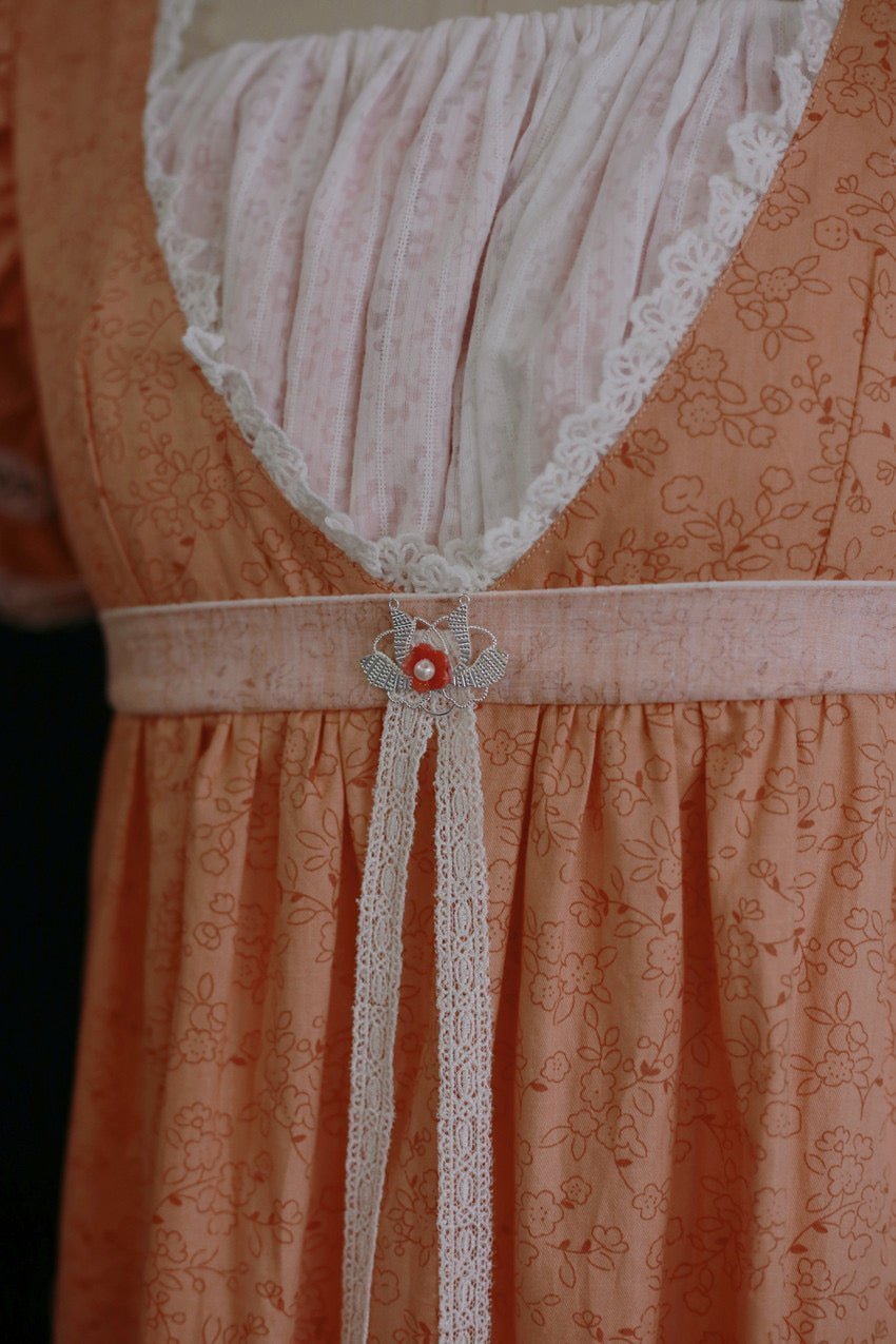 Bridgerton Inspired Light Orange Regency Era Dress - Vintage Dress and Floral Gown with Lace Plus Size - WonderlandByLilian