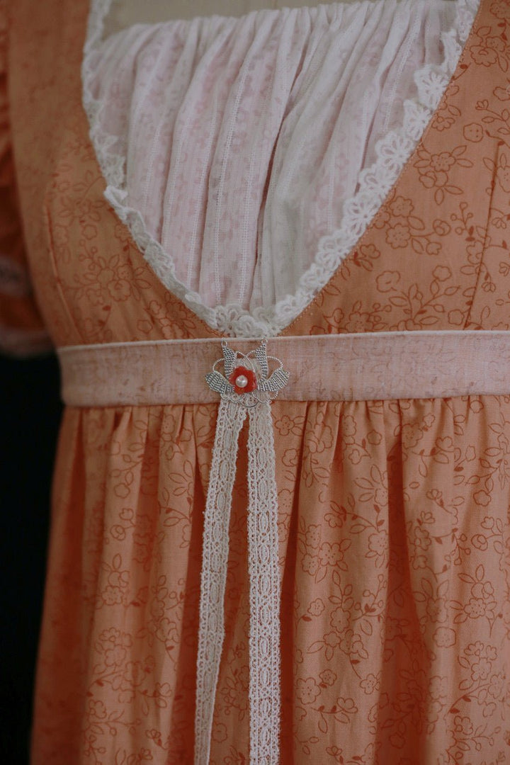 Bridgerton Inspired Light Orange Regency Era Dress - Vintage Dress and Floral Gown with Lace Plus Size - WonderlandByLilian