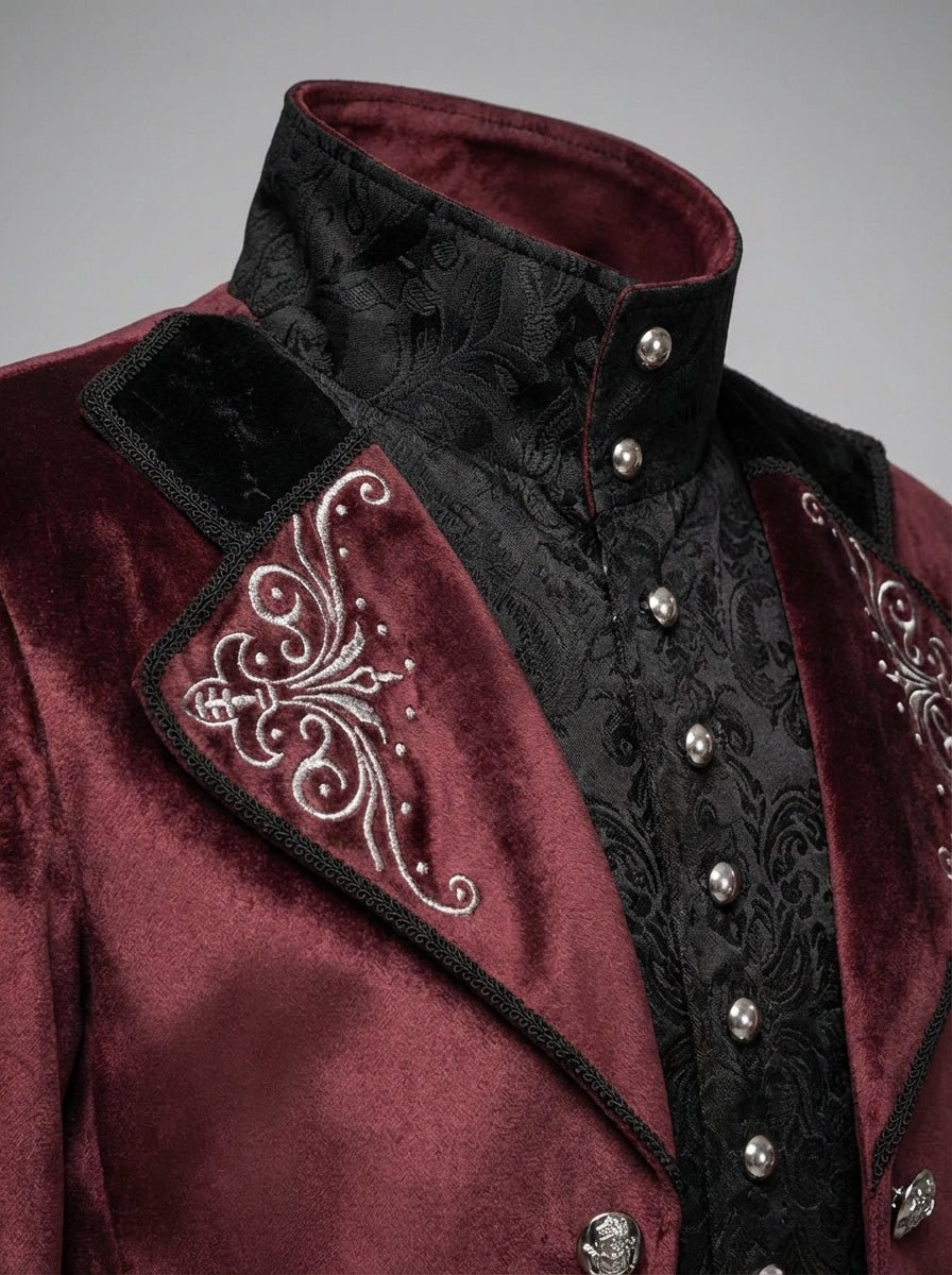 Bridgerton Inspired Men Tailcoat Regency Era Style - Victorian Long - Tailed Tuxedo - Embroidered High Collar Velvet Suit For Men - Charity Sale - WonderlandByLilian