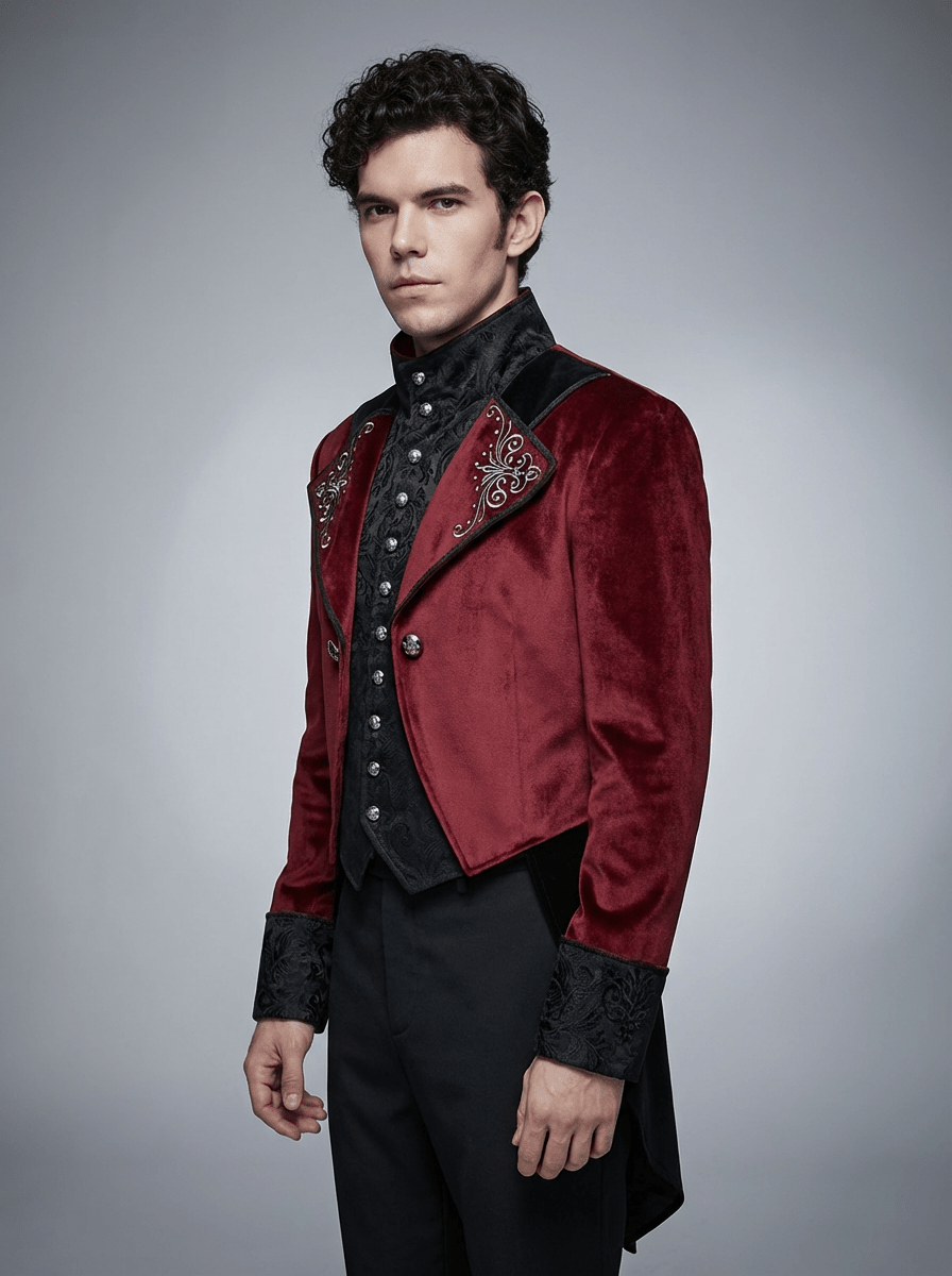 Bridgerton Inspired Men Tailcoat Regency Era Style - Victorian Long - Tailed Tuxedo - Embroidered High Collar Velvet Suit For Men - Charity Sale - WonderlandByLilian