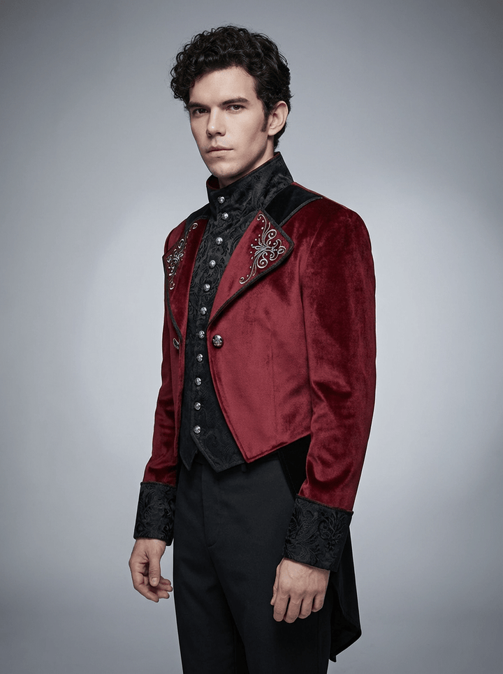 Bridgerton Inspired Men Tailcoat Regency Era Style - Victorian Long - Tailed Tuxedo - Embroidered High Collar Velvet Suit For Men - Charity Sale - WonderlandByLilian