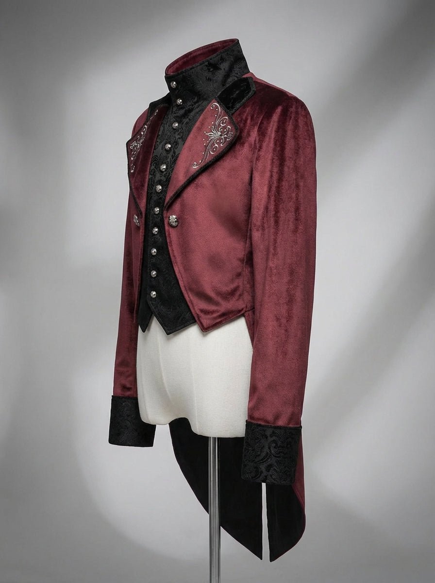 Bridgerton Inspired Men Tailcoat Regency Era Style - Victorian Long - Tailed Tuxedo - Embroidered High Collar Velvet Suit For Men - Charity Sale - WonderlandByLilian