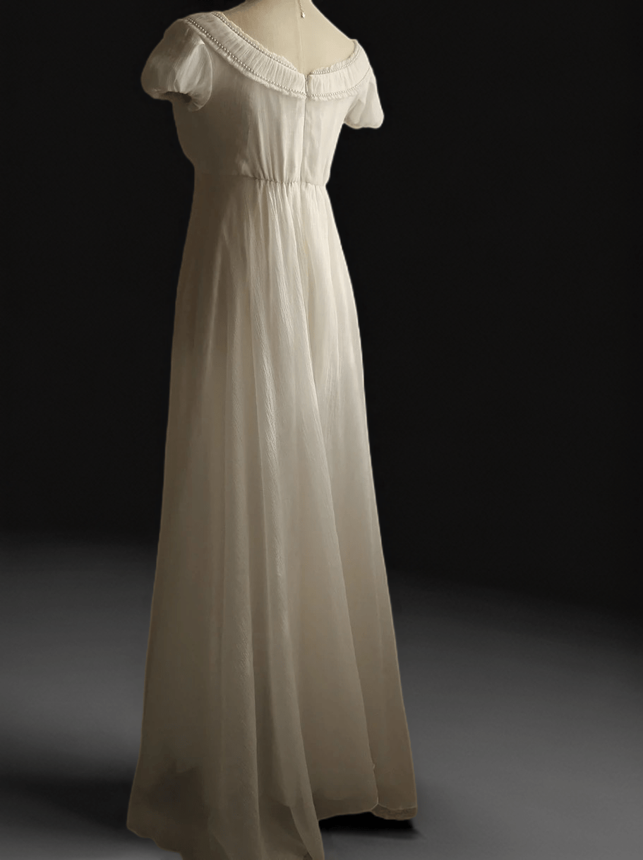 Bridgerton inspired White Regency Era Dress with Chiffon Ruffle