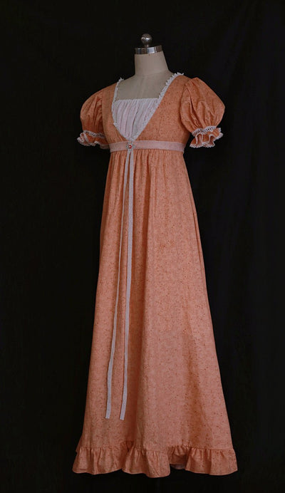 Bridgerton Inspired Light Orange Regency Era Dress - Vintage Dress and Floral Gown with Lace Plus Size - WonderlandByLilian