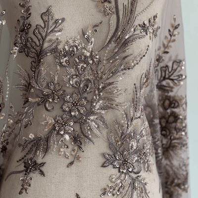 Bronze Floral Sequin Embroidered Lace Fabric - WonderlandByLilian