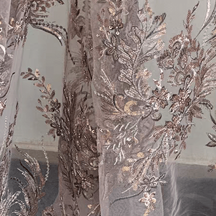 Bronze Floral Sequin Embroidered Lace Fabric - WonderlandByLilian