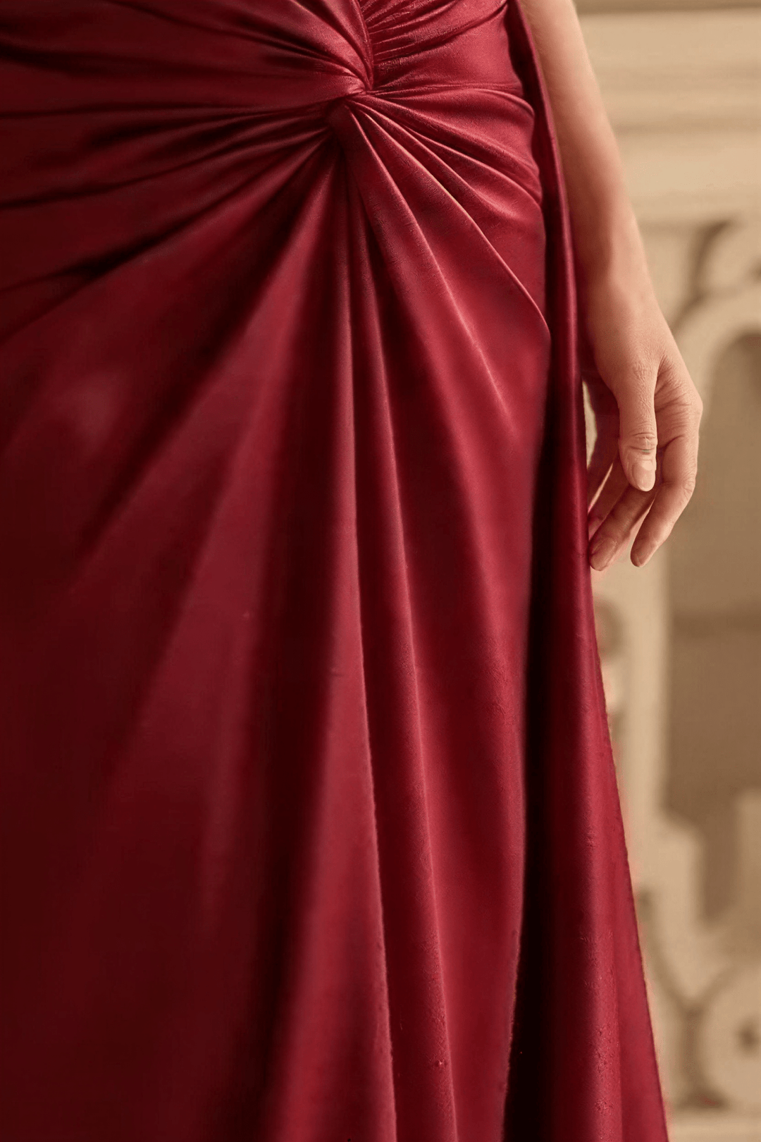 Burgundy Satin Evening Gown with Crystal Corset Bodice and Draped Skirt Elegant Off Shoulder Formal Dress Old Money Couture Gown Plus Size - WonderlandByLilian