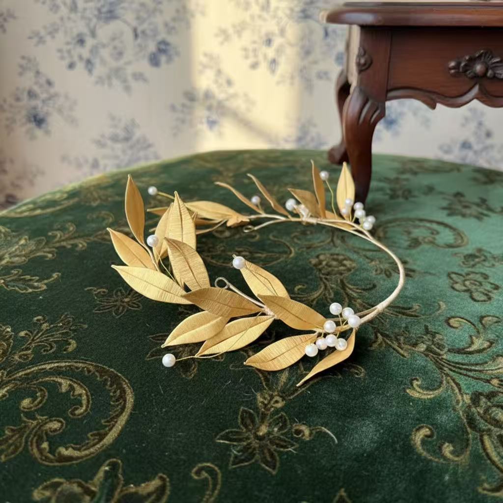 Bridgerton-Inspired Handmade Regency Era Gold Leaf Pearl Headpiece - Pearl Hair Accessorie
