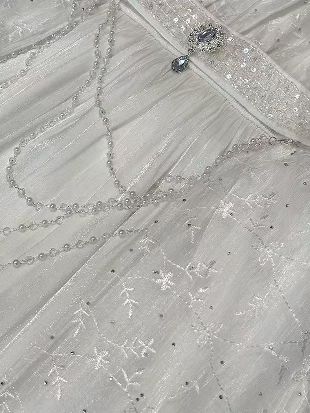 Regency Era White Pearl Tulle Empire Waist Wedding Dress – Bridgerton Inspired Sheer Sleeve Bridal Dress Plus Size