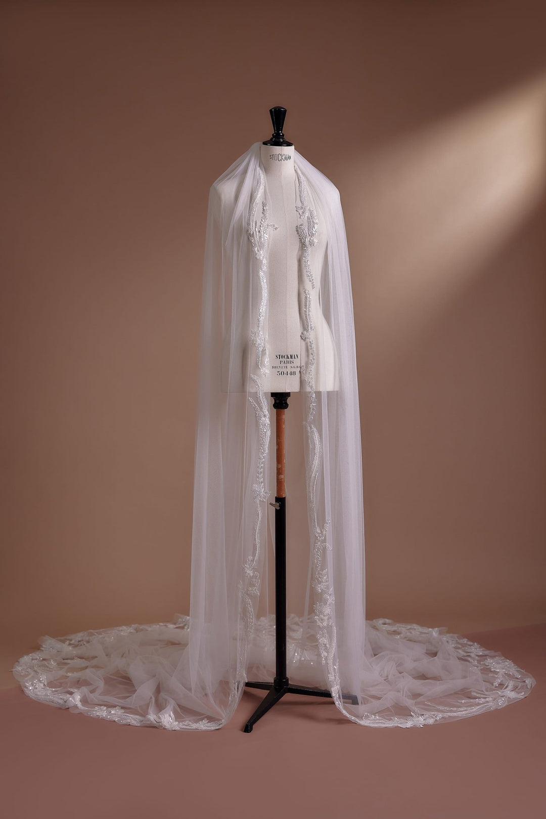 Cathedral Mantilla Veil with Lace and Embroidery - WonderlandByLilian