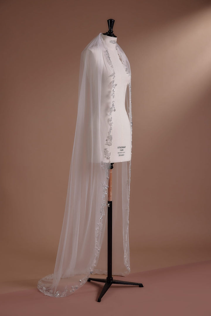 Cathedral Veil with Delicate Lace Edging - WonderlandByLilian