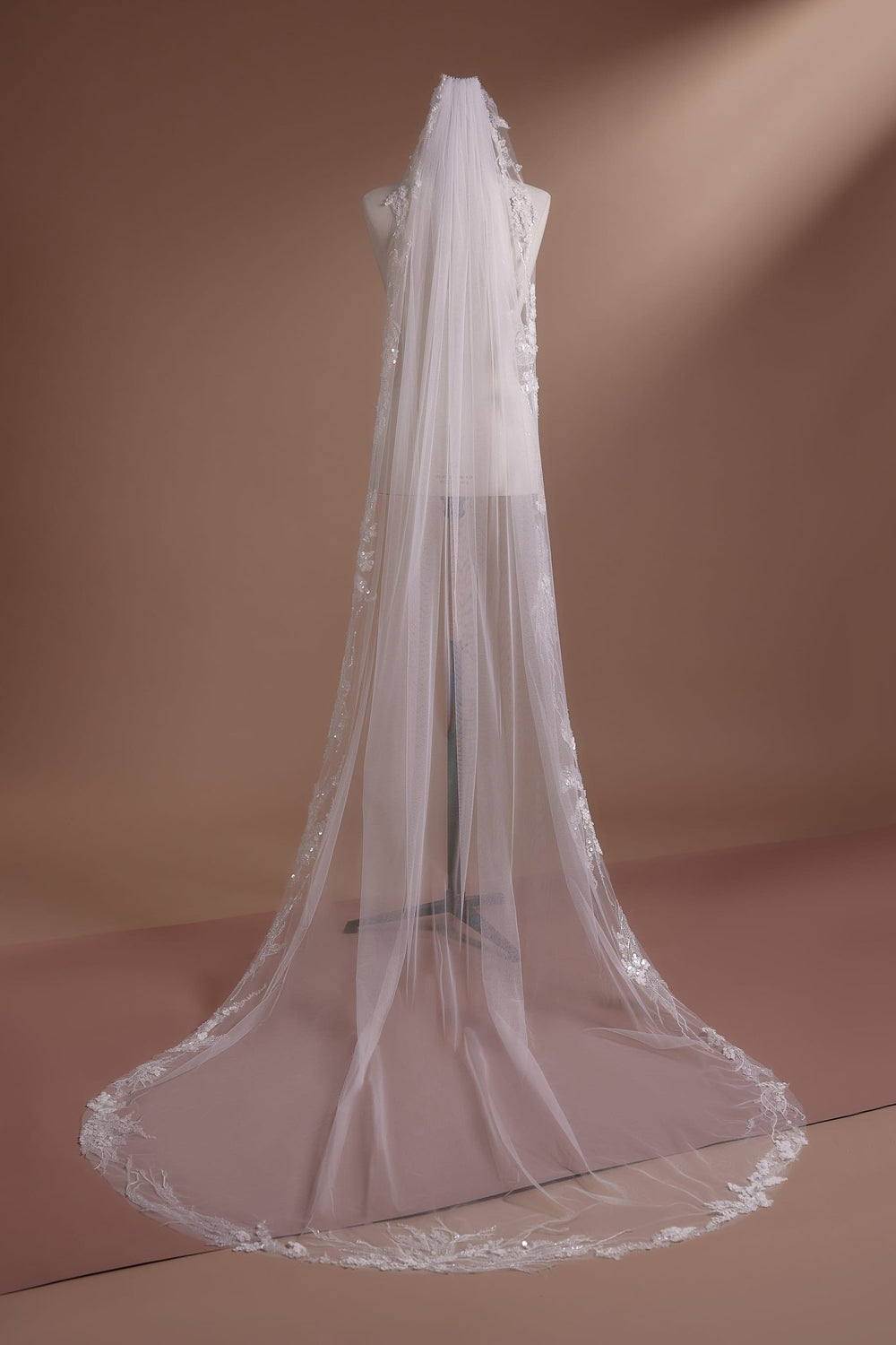 Cathedral Veil with Lace Detailing and Pearl Embellishments - WonderlandByLilian