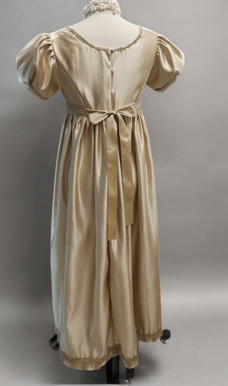 Champagne Bridgerton Inspired Regency Dress Women - Gold Bridgerton Dress and Satin Dress with Bow Tie Belt Plus Size - WonderlandByLilian