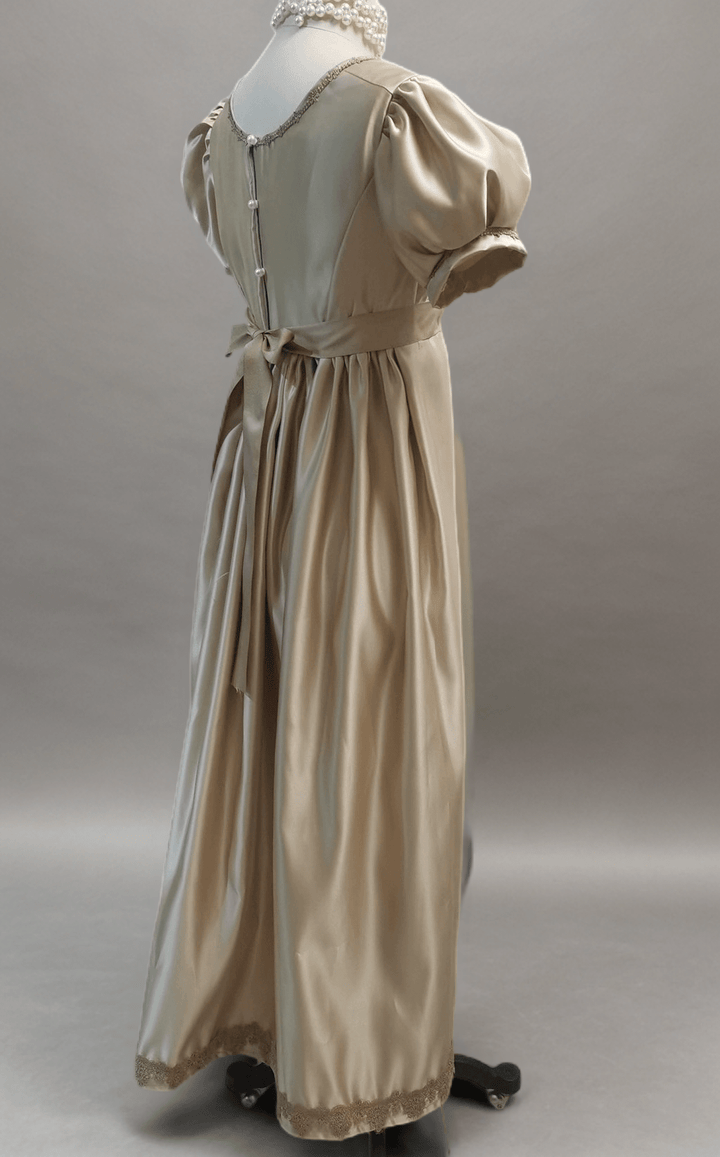 Champagne Bridgerton Inspired Regency Dress Women - Gold Bridgerton Dress and Satin Dress with Bow Tie Belt Plus Size - WonderlandByLilian