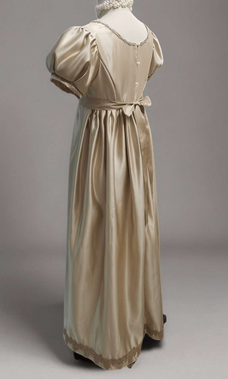 Champagne Bridgerton Inspired Regency Dress Women - Gold Bridgerton Dress and Satin Dress with Bow Tie Belt Plus Size - WonderlandByLilian