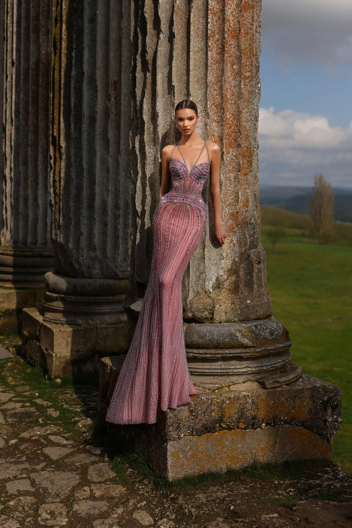 Champagne Designer Sequin Gown with Crystal Straps – Pretty Sequin Dress Plus Size - WonderlandByLilian