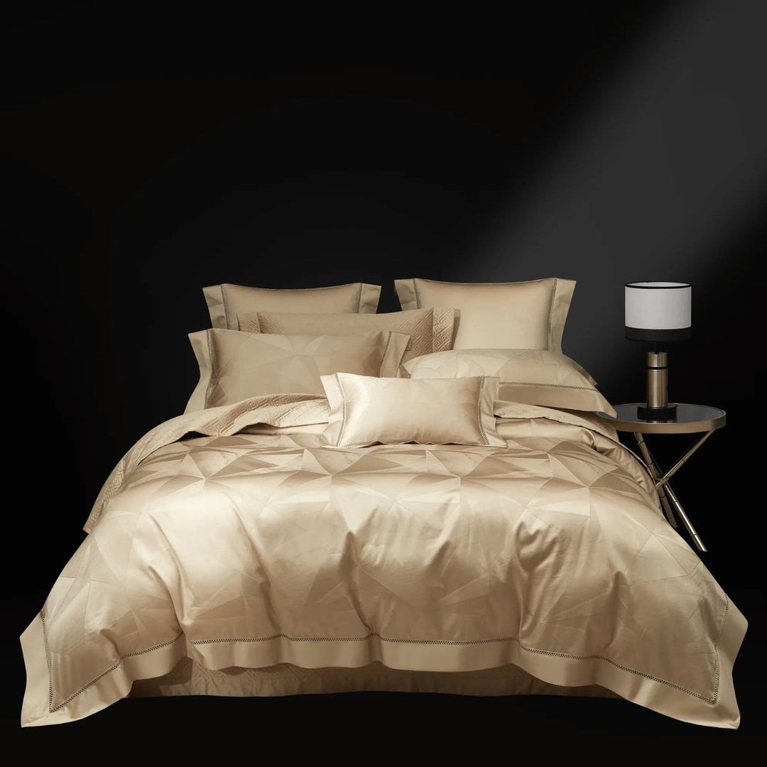 CHAMPAGNE ELEGANCE 1400 THREAD COUNT DUVET COVER & SHAMS - WonderlandByLilian