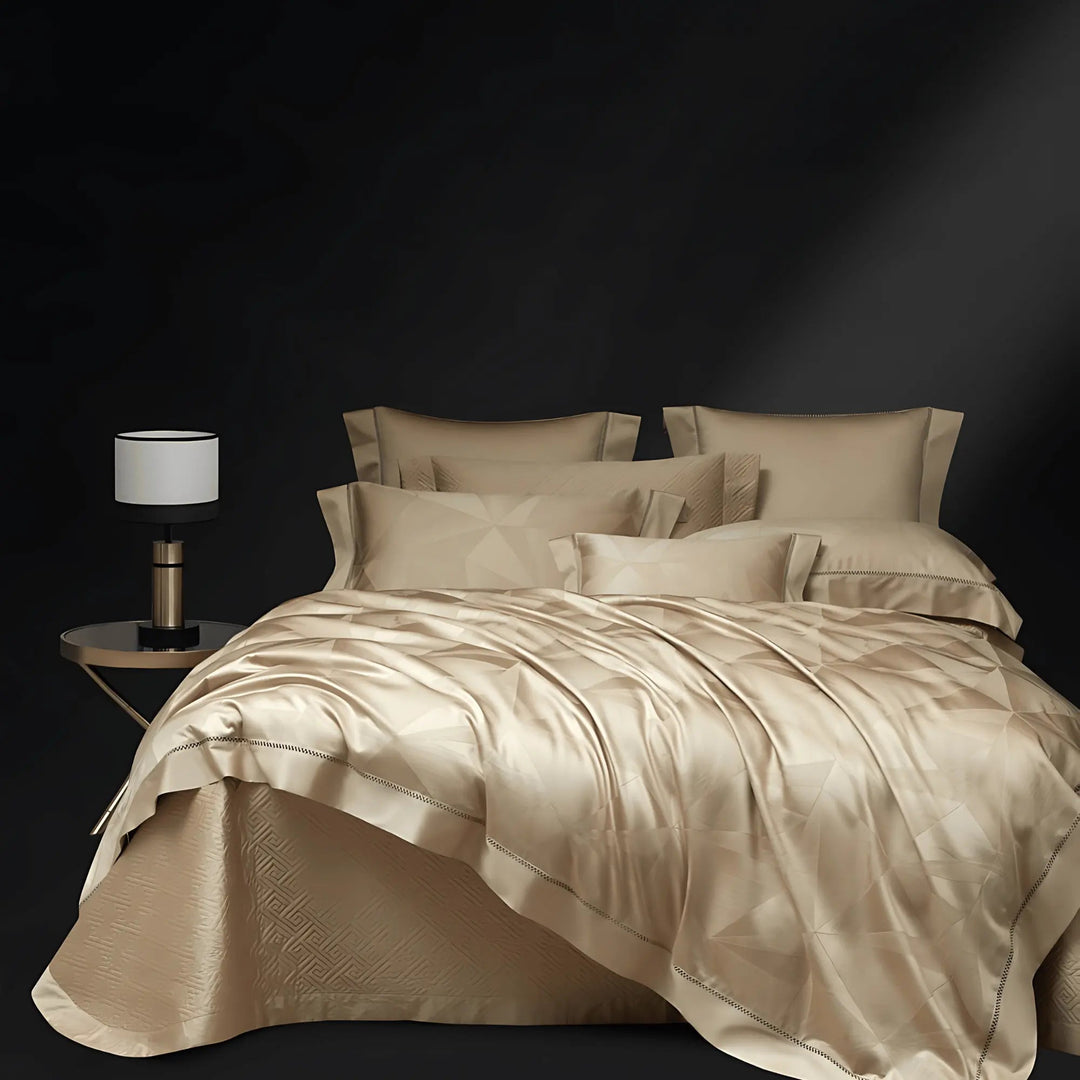 CHAMPAGNE ELEGANCE 1400 THREAD COUNT DUVET COVER & SHAMS - WonderlandByLilian