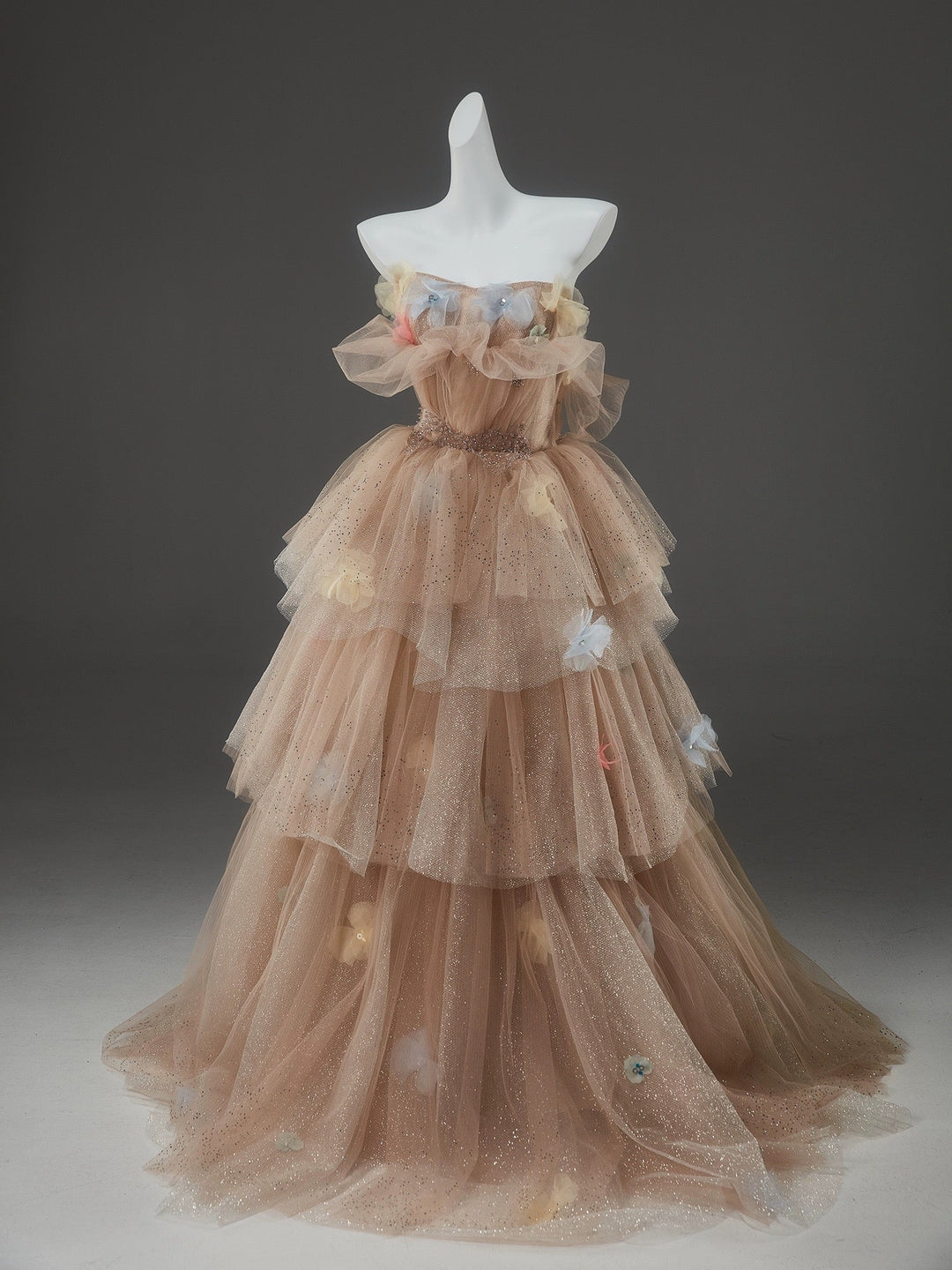 Charming Pink Floral Embellishments Tulle Dress Charming Pink Floral Embellishments Tulle Dress