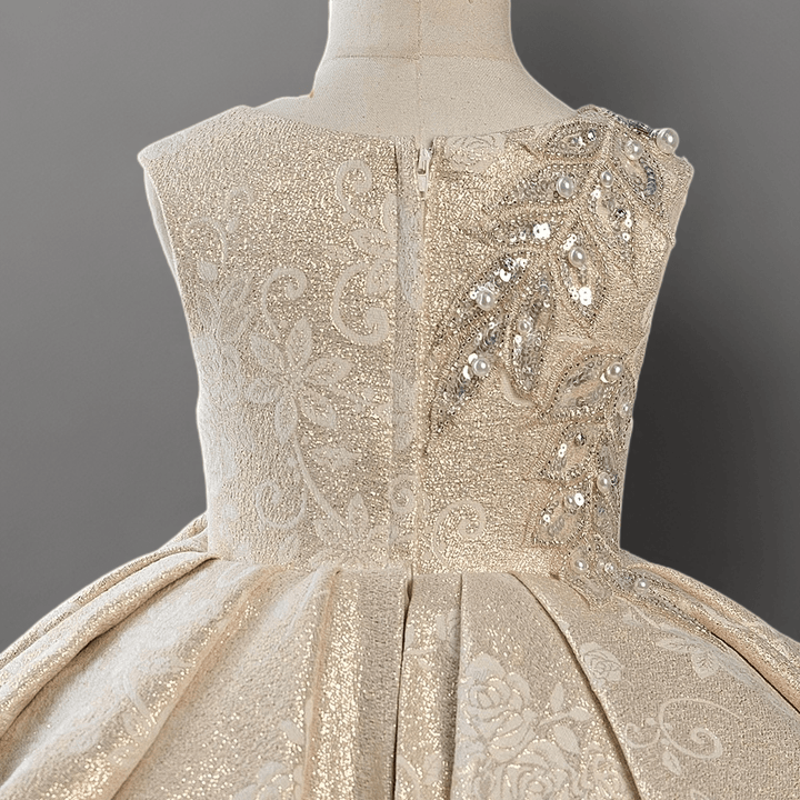 Champagne Layered Tulle Toddler Flower Girl Dress with Beaded Bodice – Special Occasion Girl Dress Plus Size - WonderlandByLilian