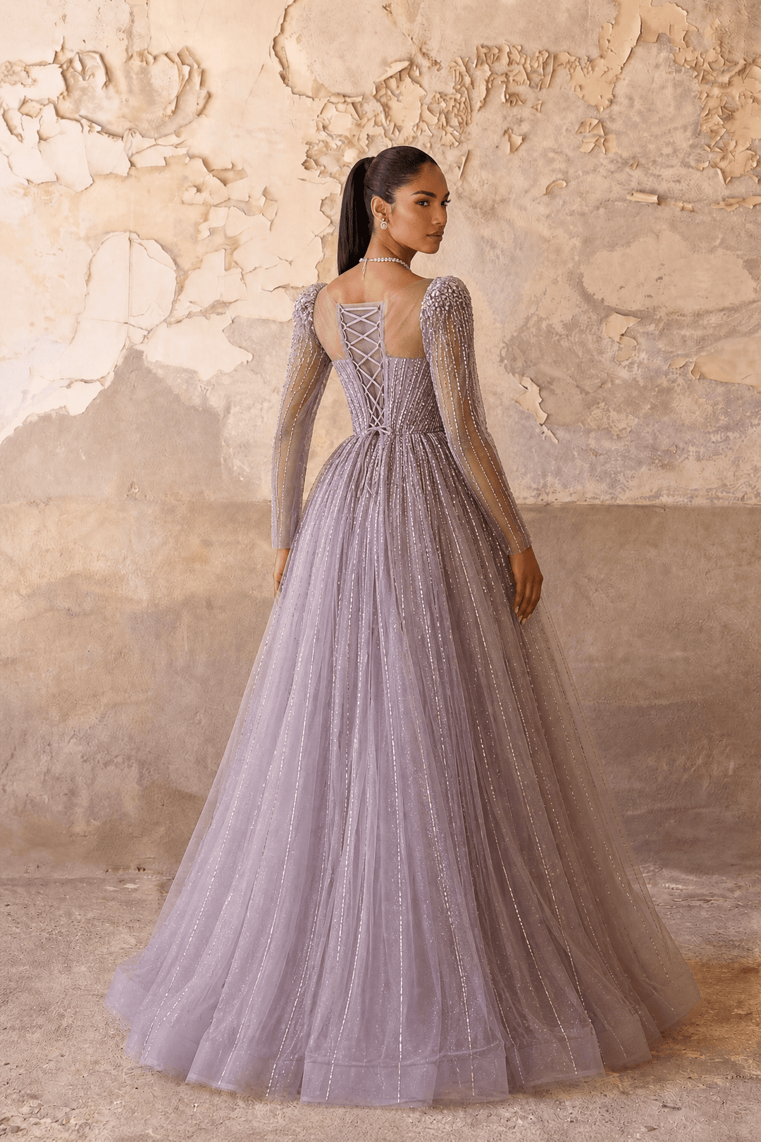 Champagne Long Sleeve Sequin Evening Gown – Sparkly Maxi Dress with Embellished Bodice Plus Size