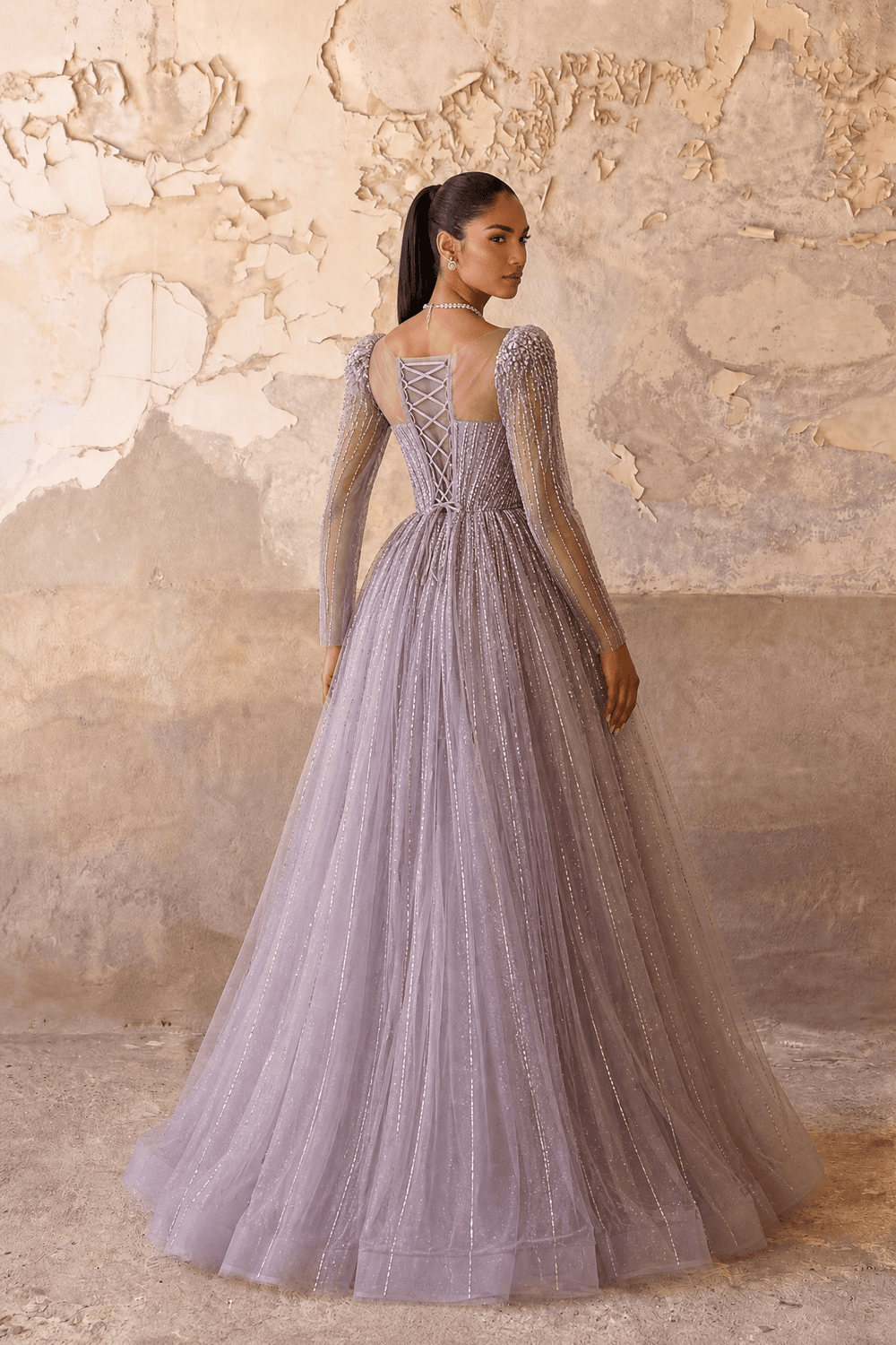 Champagne Long Sleeve Sequin Evening Gown – Sparkly Maxi Dress with Embellished Bodice Plus Size - WonderlandByLilian