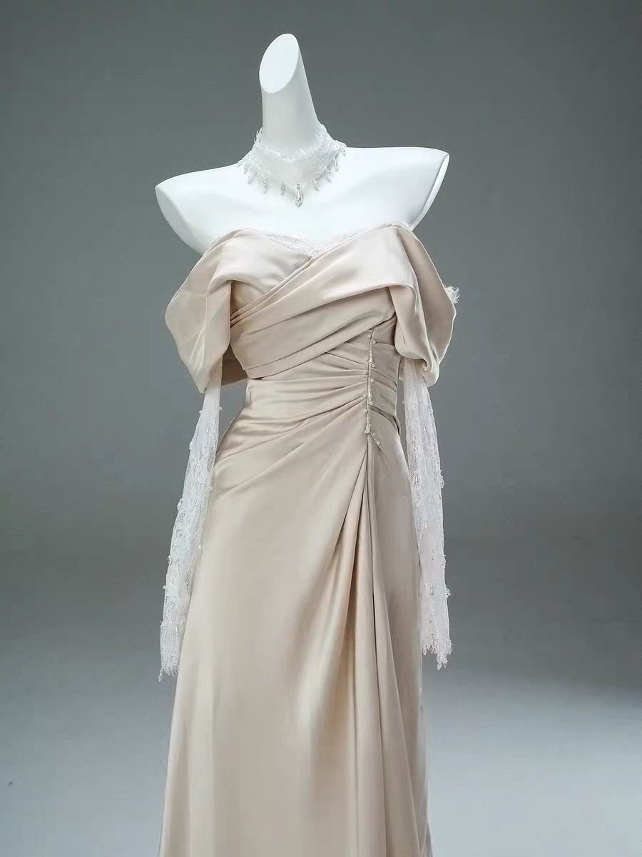 Champagne Off-The-Shoulder Draped Evening Gown - Plus Size Size 10 / Champagne Champagne Off-The-Shoulder Draped Evening Gown - Plus Size Size 10 / Champagne