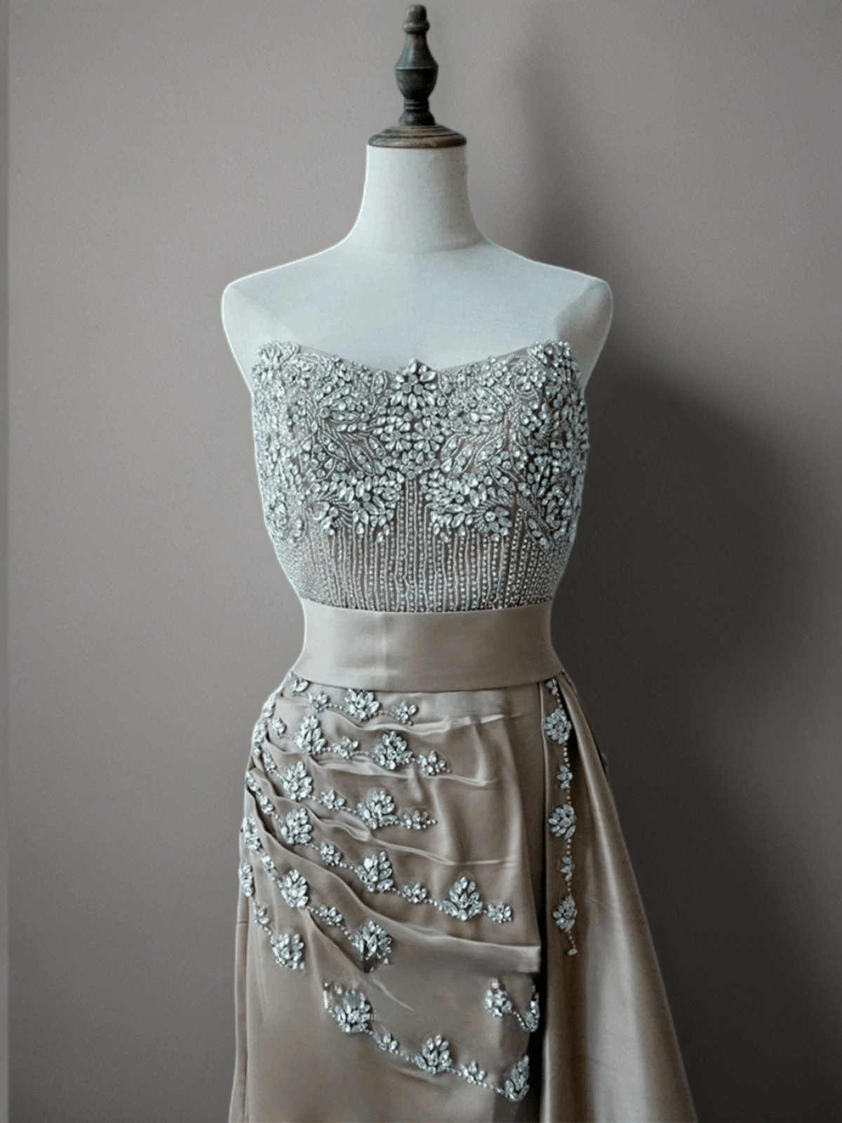 Champagne Pretty Sequin Dress Embellished Bodice and High Slit
