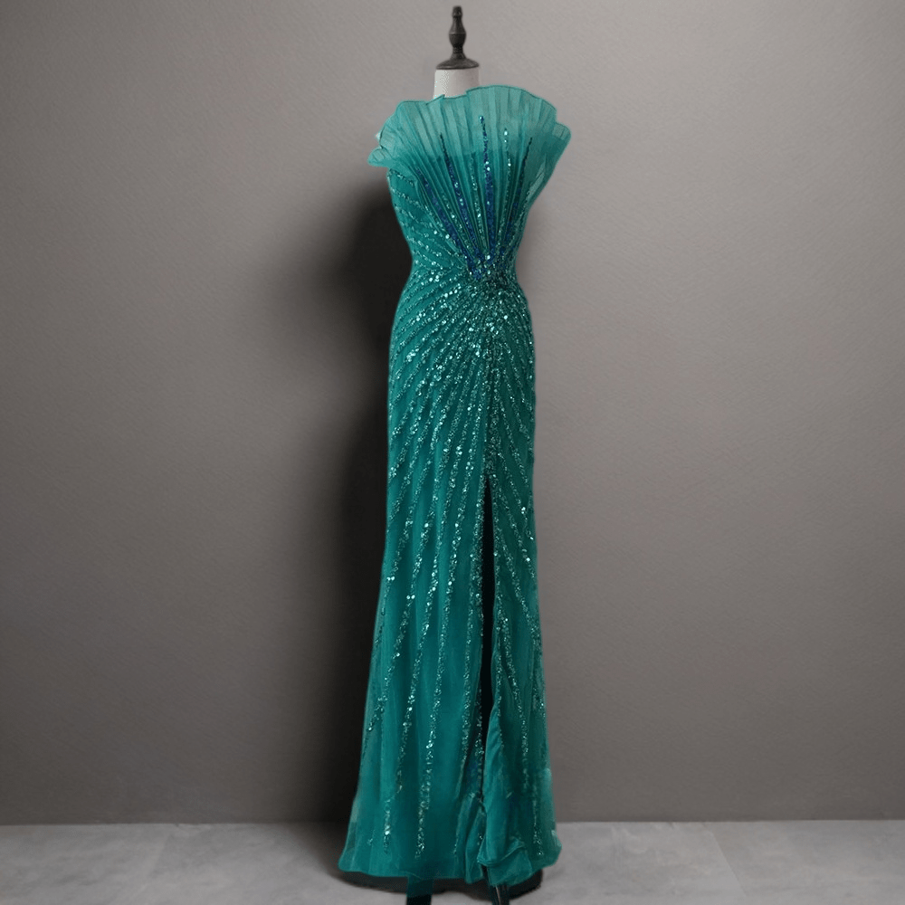 Champagne Pretty Sequin Dress with Side Slit Elegant Strapless