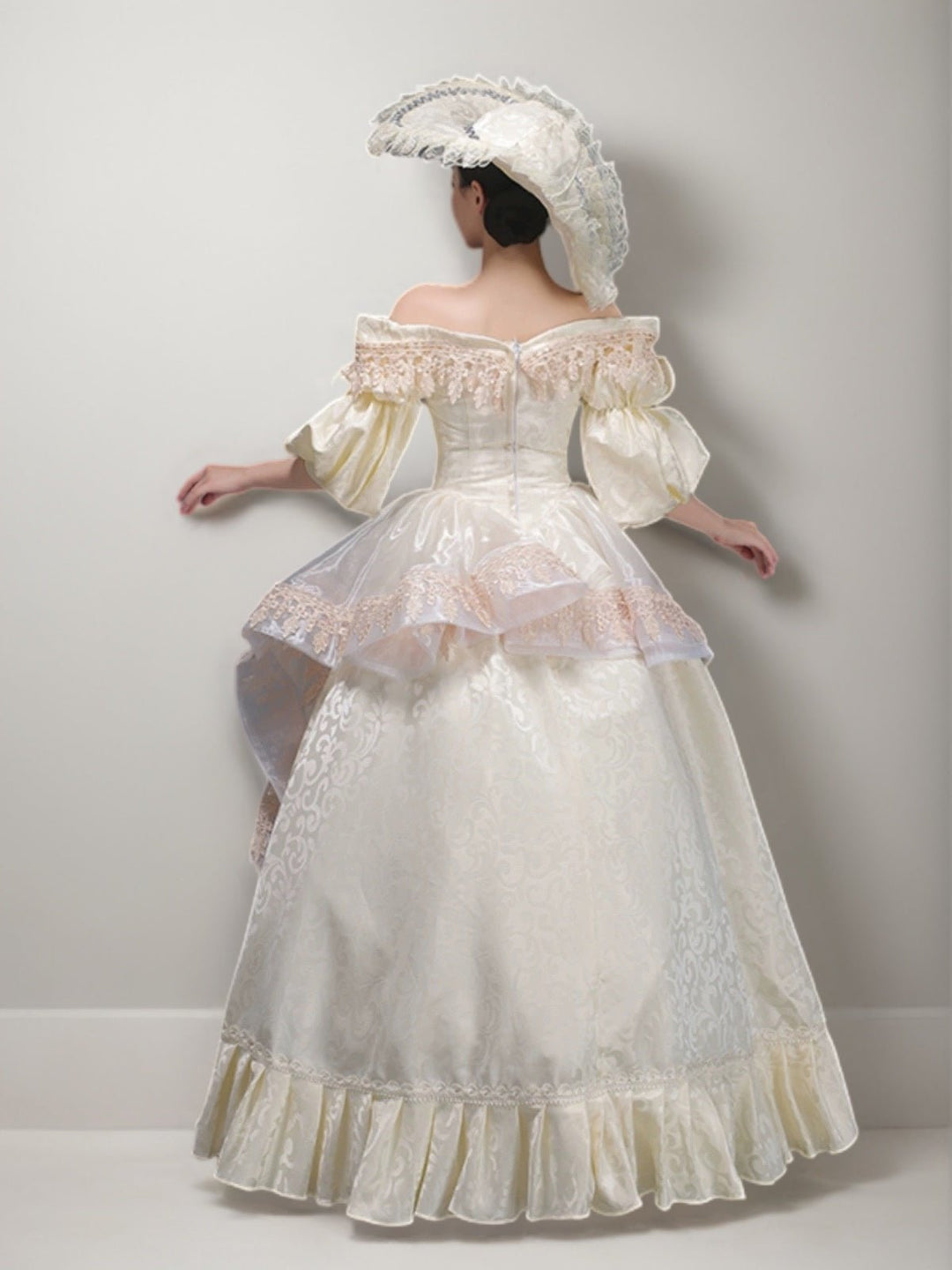 Champagne Rococo Ball Gown - Opulent Golden Trimmed Victorian Dress with Lavish Lace Accents Plus Size - WonderlandByLilian