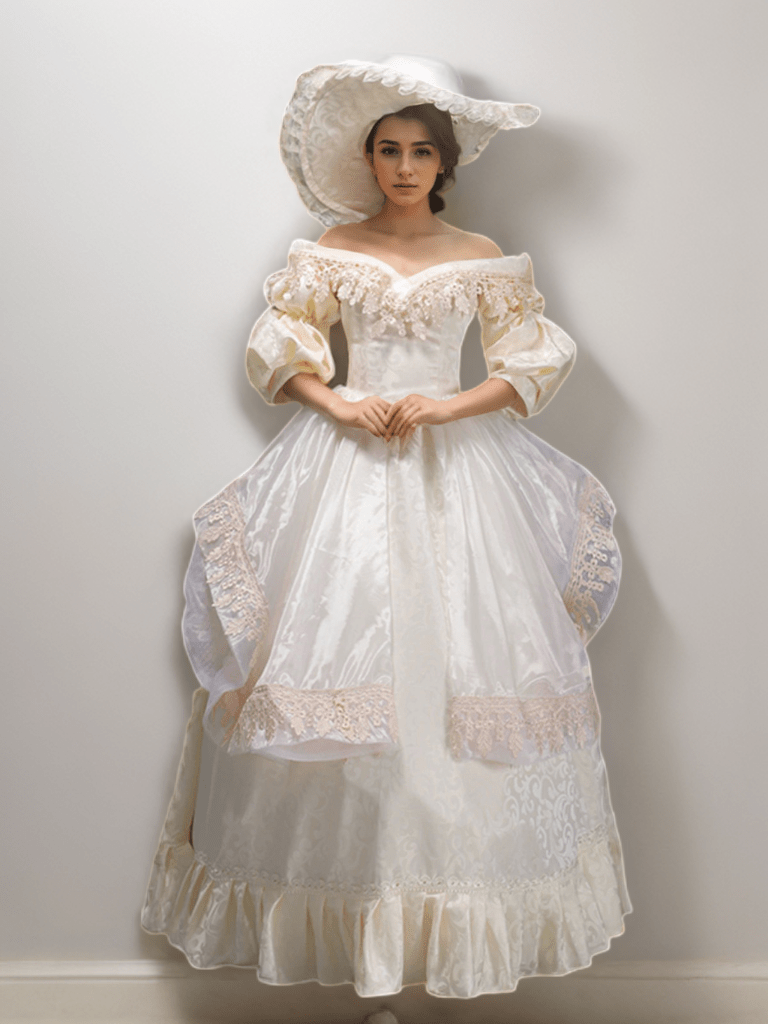 Champagne Rococo Ball Gown - Opulent Golden Trimmed Victorian Dress with Lavish Lace Accents Plus Size - WonderlandByLilian