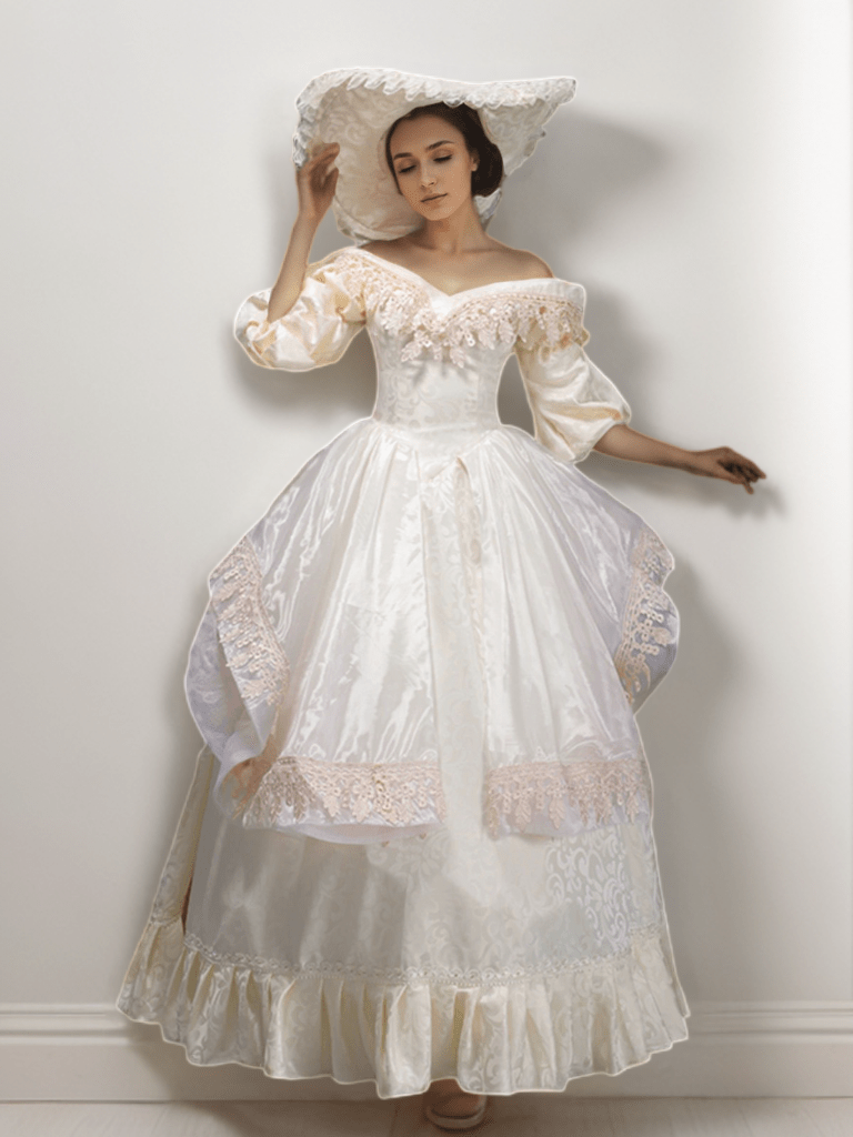 Champagne Rococo Ball Gown - Opulent Golden Trimmed Victorian Dress with Lavish Lace Accents Plus Size - WonderlandByLilian