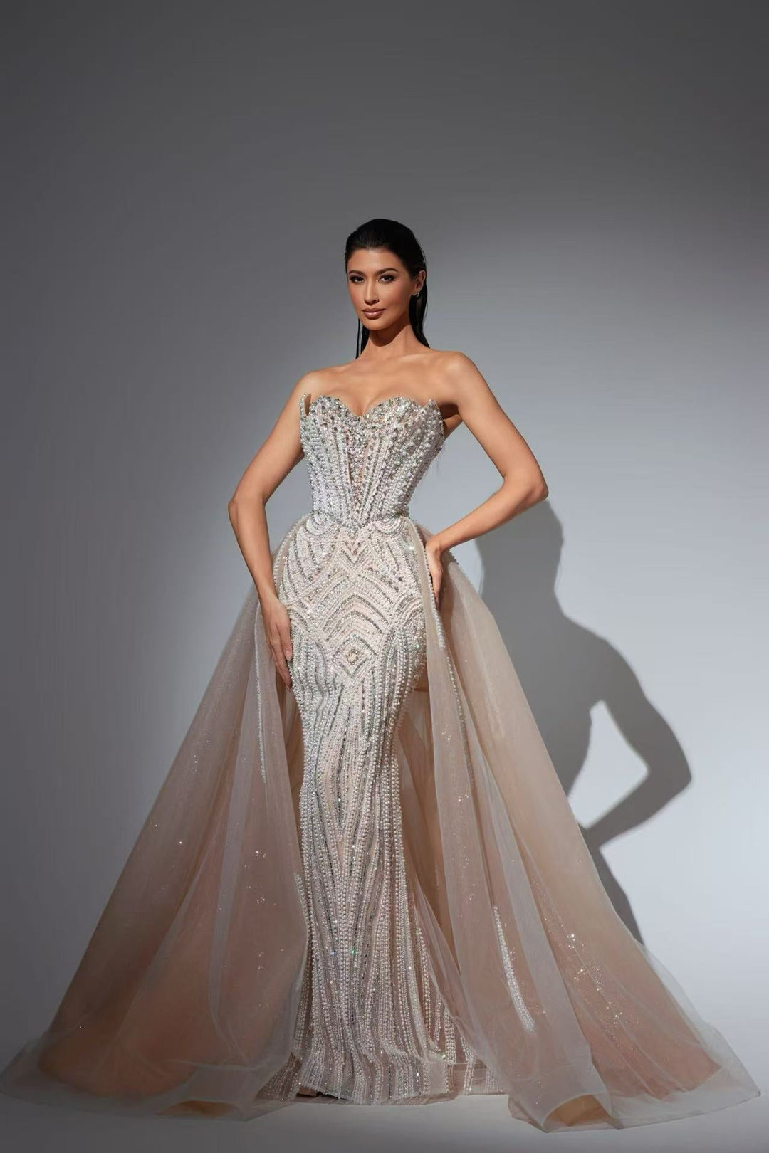 Champagne Sequin Ball Gown with Strapless Sweetheart Neckline – Pink Sequin Dress with Tulle Plus Size - WonderlandByLilian