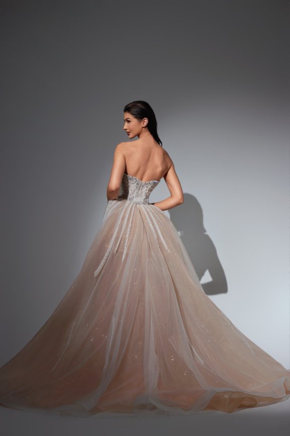 Champagne Sequin Ball Gown with Strapless Sweetheart Neckline – Pink Sequin Dress with Tulle Plus Size - WonderlandByLilian