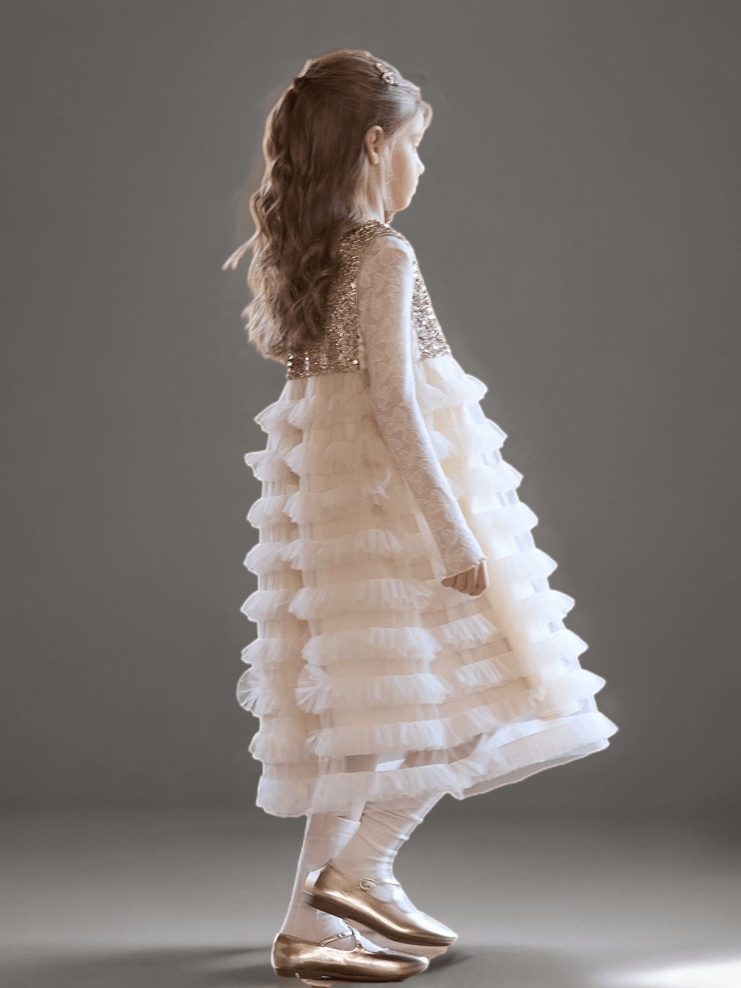Champagne Sequin Bodice Flower Girl Dress with Layered Tulle Skirt – Special Occasion Flower Girl Dress Plus Size - WonderlandByLilian