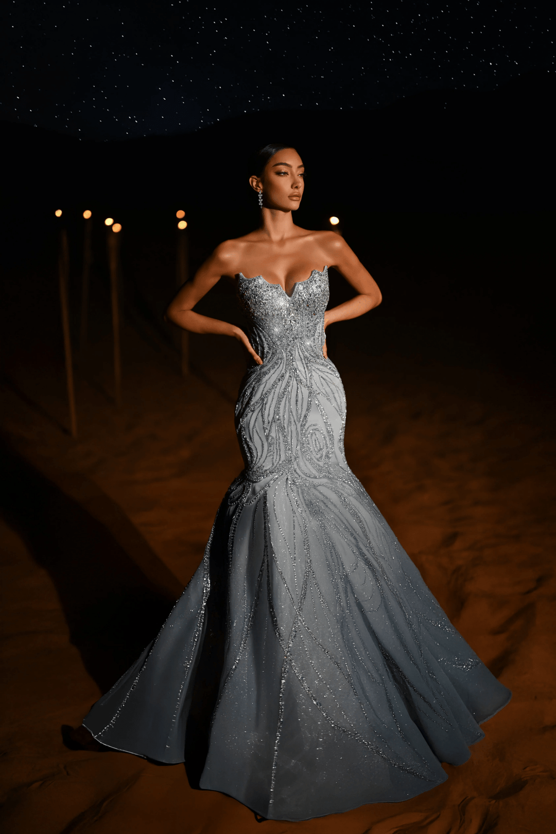 Champagne Sequin Evening Gown with Beaded Corset – Sparkly Maxi Dress with High Slit and Tulle Skirt Plus Size - WonderlandByLilian