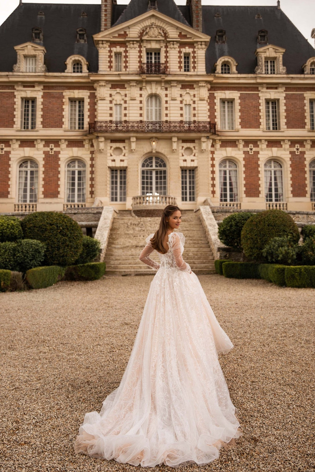 Champagne Wedding Dress with Lantern Sleeves and Beaded Embroidery Plus Size - WonderlandByLilian