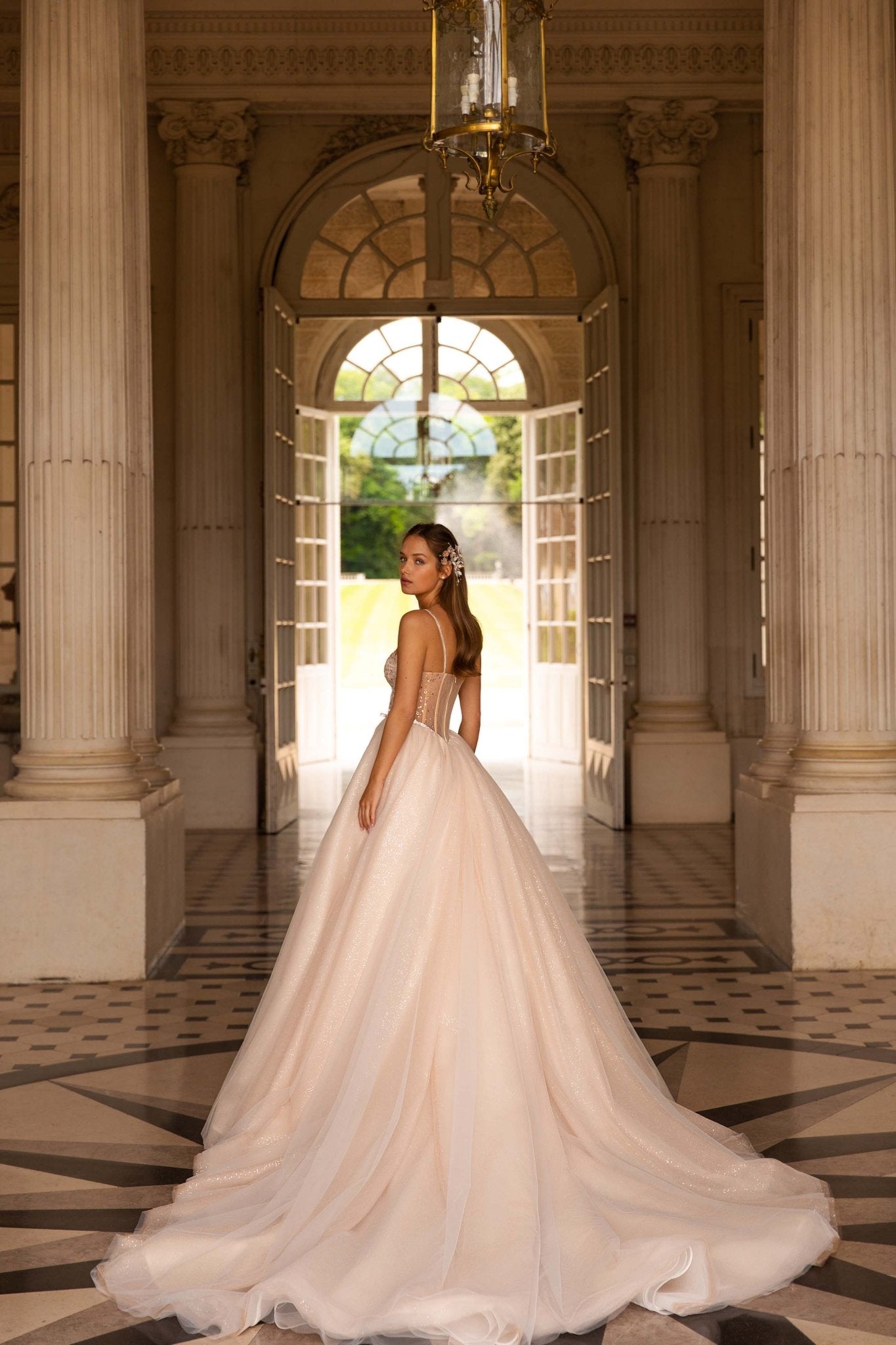 Champagne Wedding Dress with Sparkly Beaded Corset and Elegant Tulle Skirt - Plus Size - WonderlandByLilian